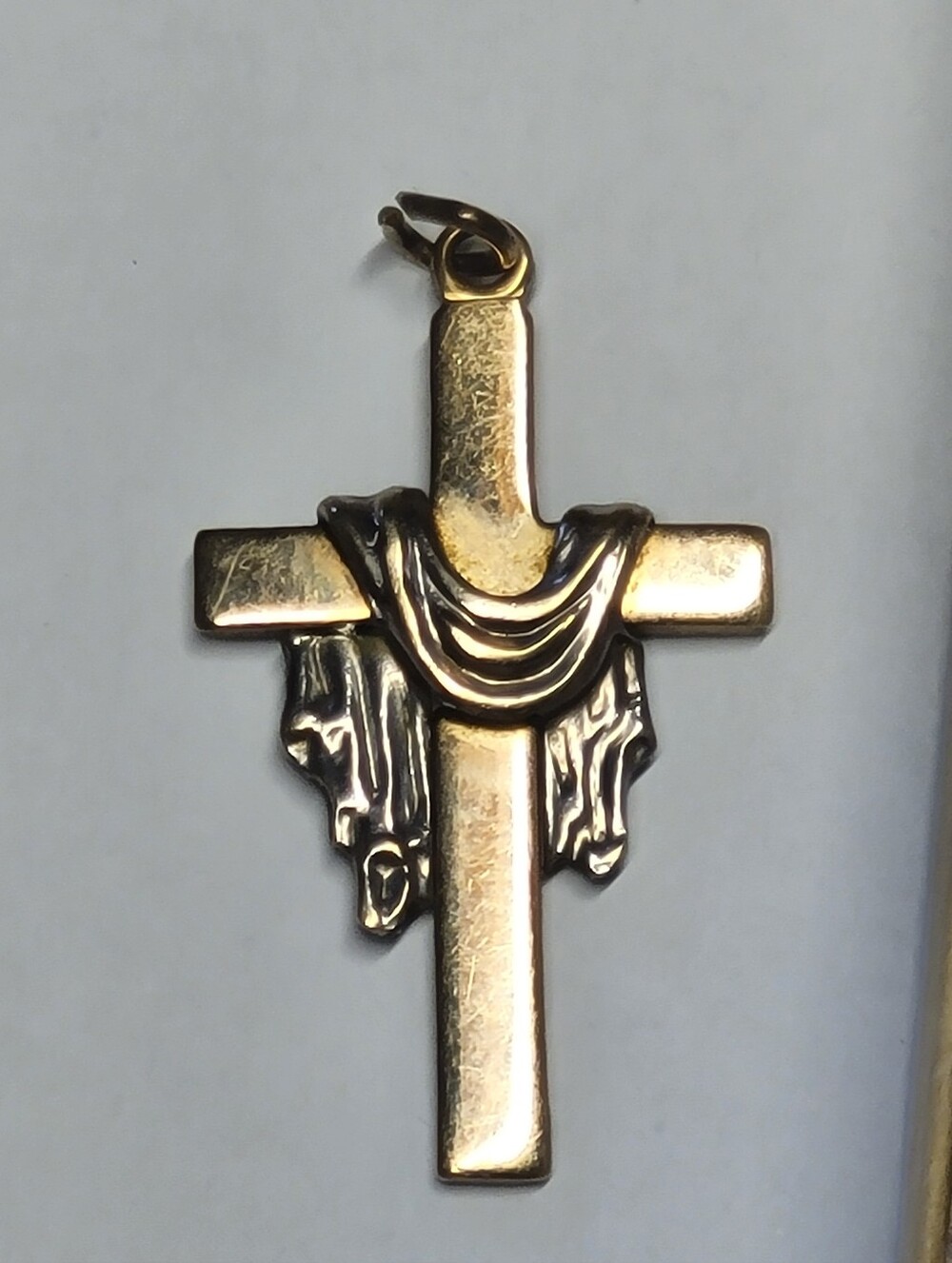 Vintage 1960s 14k gold filled Jesus cross pendant with silver accents